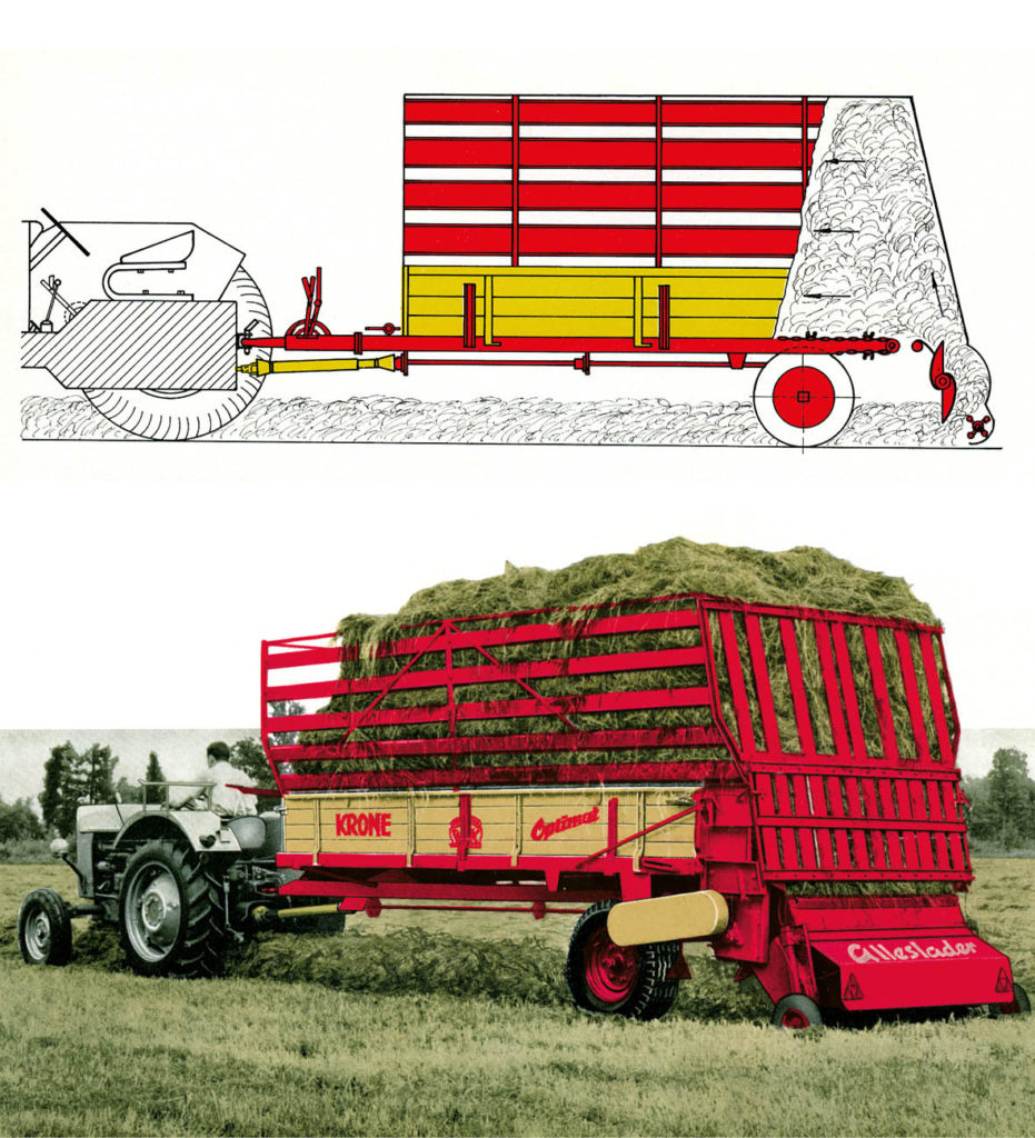 Svůj první nakládací vůz postavila firma Krone v roce 1963 s využitím rozmetadla. Měl název „Alleslader“ a vzadu usazený sběrač. 