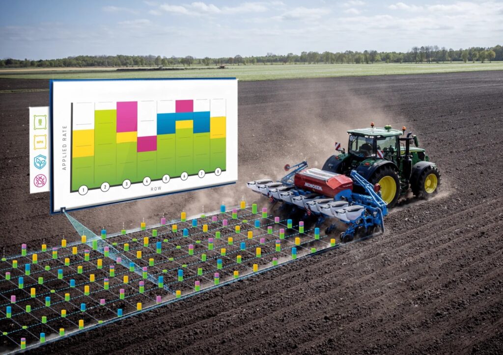 S novou funkcí Monosem QuadRate Pro je možná simultánní modulace dávkování. Tento systém pracuje s předem připravenou aplikační mapou, která může mít až čtyři vrstvy. 