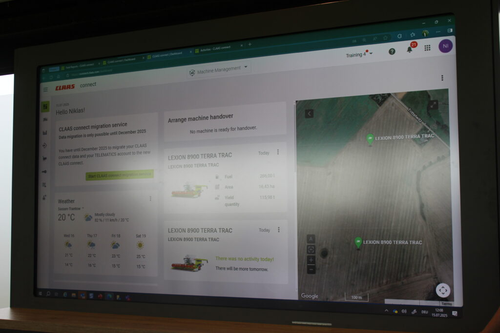 Sklízecí mlátičky řady Trion 700 lze vzdáleně sledovat v nové platformě Claas connect.